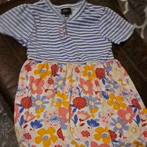Colorful Floral and Striped Kids Casual Dress